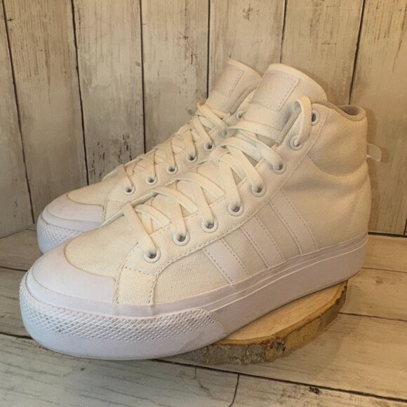 adidas Women's Bravada 2.0 Mid Platform Skate Shoe Size 8 Triple White - Picture 1 of 8